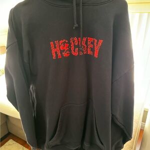 Black Hoodie with Red 'Hockey' Print